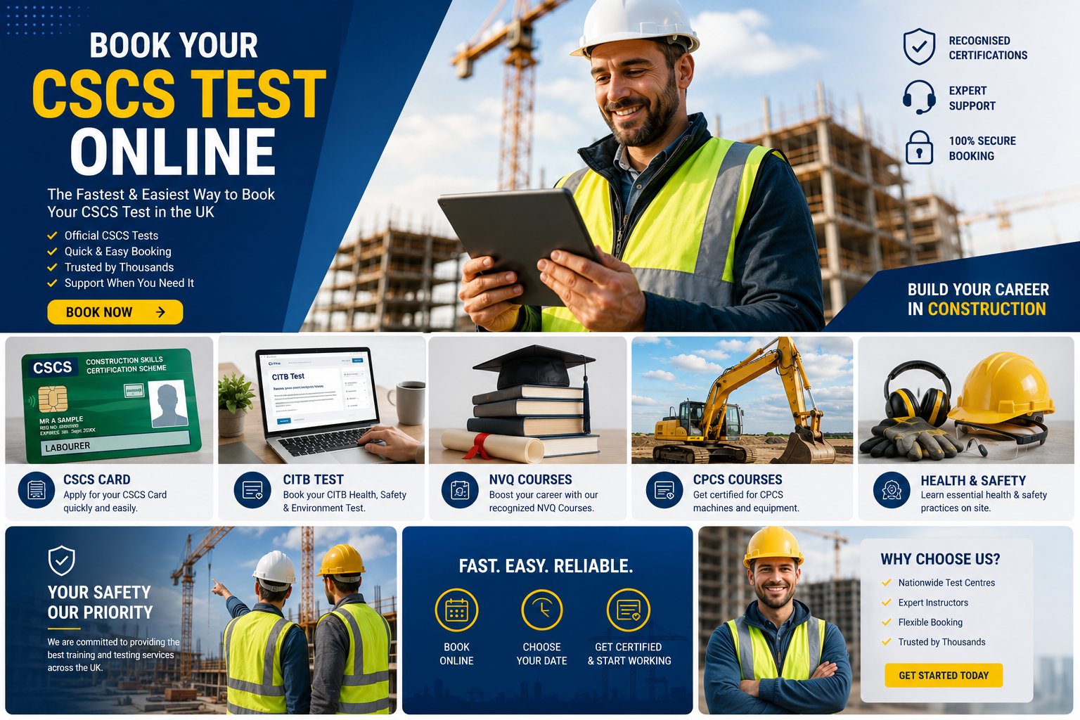 CSCS Card and CITB Test Booking Online Dashboard — Construction Worker Assistance